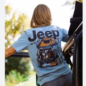 Jeep Muttin Around Jedco Graphic T-Shirt Blue Dogs Camping Unisex Men Sz Medium